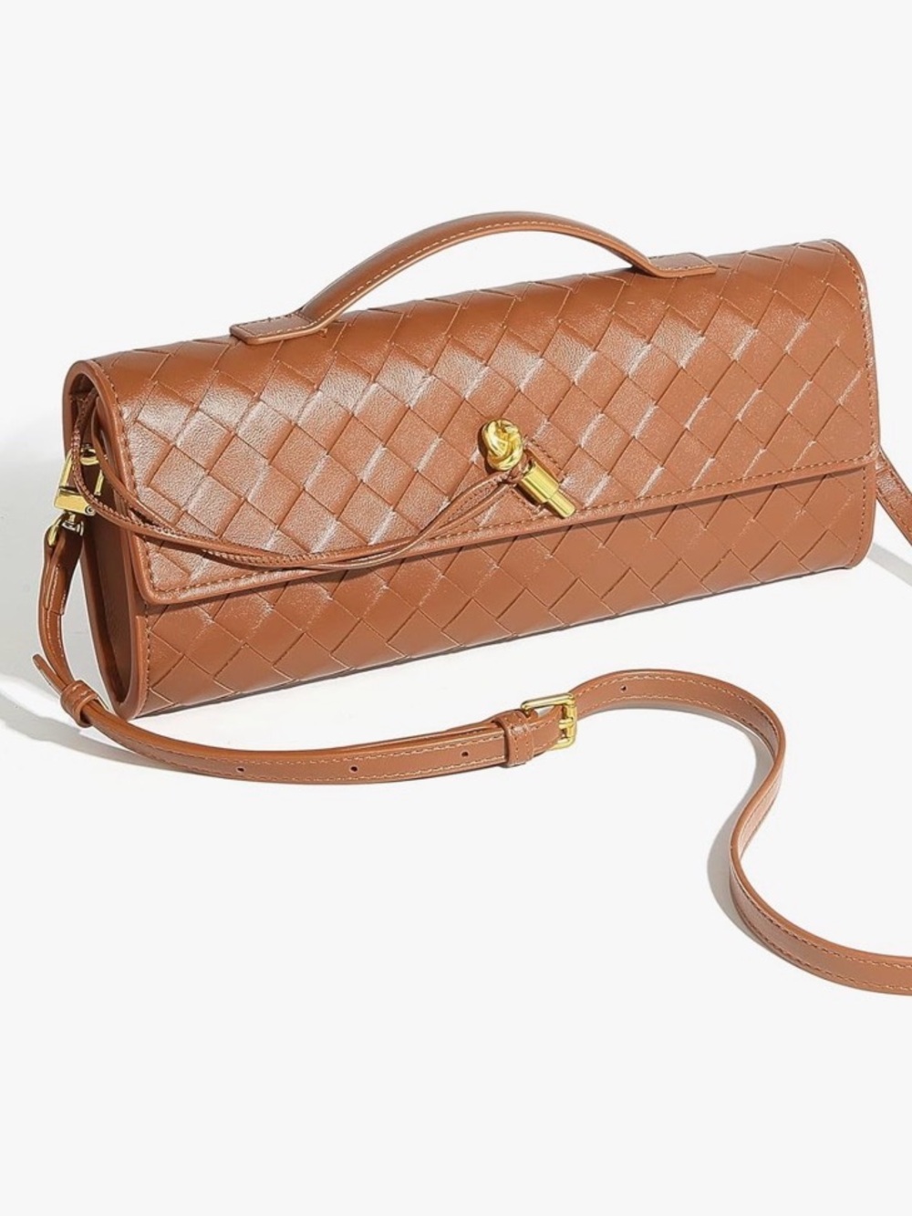Woven Leather Top-Handle Crossbody Bag in Tan
